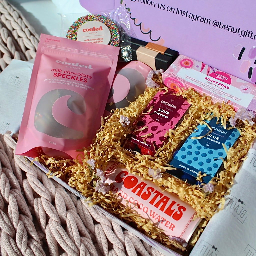 Pebbly Path Rocky Road and Coastals Hard Coco Water from Australian-made gift box