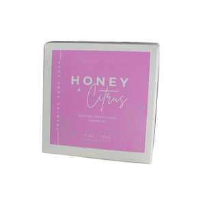 Honey and Citrus Foot Soak Salts in a 150g box by Lola and Boo Collective – natural epsom and Himalayan salt blend with essential oils