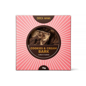 White chocolate bark with crushed cookies, 75g block – Australian-made gourmet cookies and cream treat.