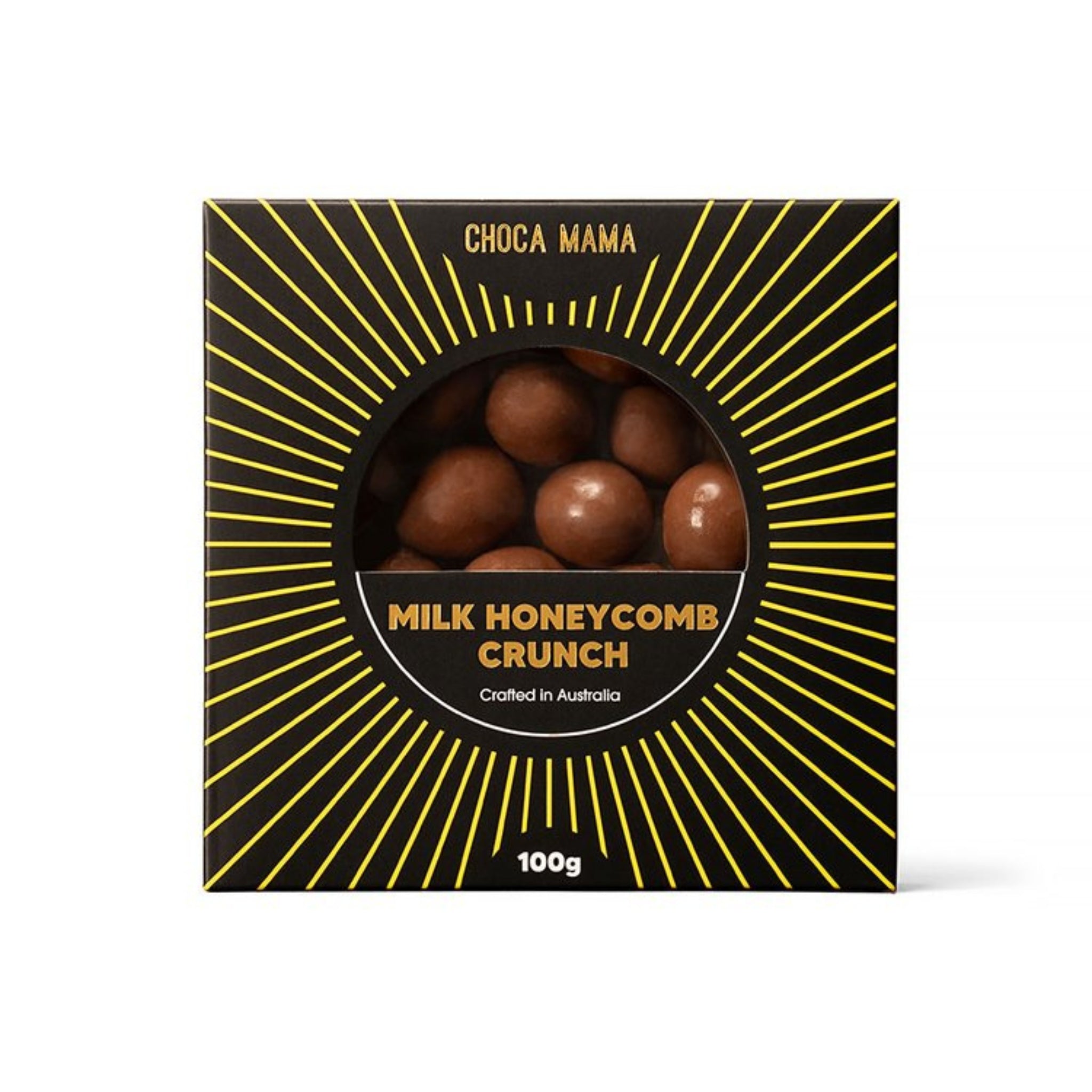 Milk chocolate-coated honeycomb pieces in 100g bag – classic Australian sweet, perfect for gifting or indulgence.