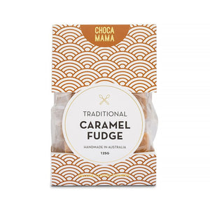 Caramel fudge pieces in a 125g windowed gift box – Australian-made gourmet sweet treat for gifting.
