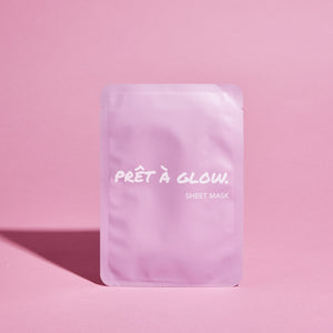 Prêt à Glow Sheet Mask with antioxidants and vitamin C for brightening and plumping skin, 15-minute treatment.