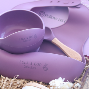 plum 3 piece silicone feeder set, baby shower gift, new mum gift, mum and bub gift