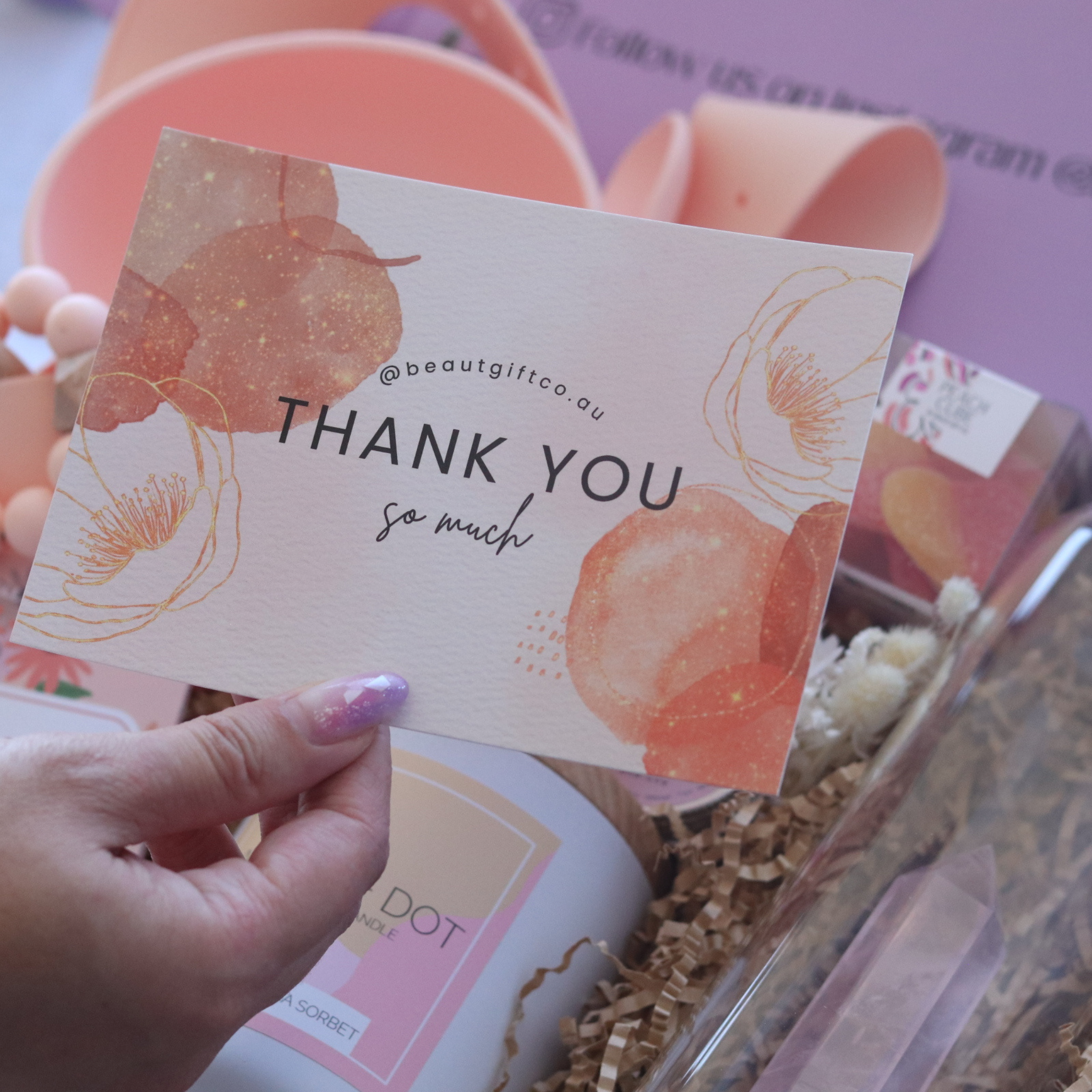 "Orange/Peach Thank You Card - Glossy Finish - Blank Two-Sided 4x6 Card for Personalised Messages - Ideal for Gratitude Notes."
