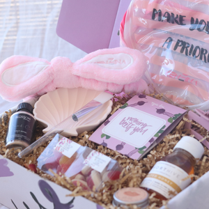 gift box filled with pamper and selfcare items