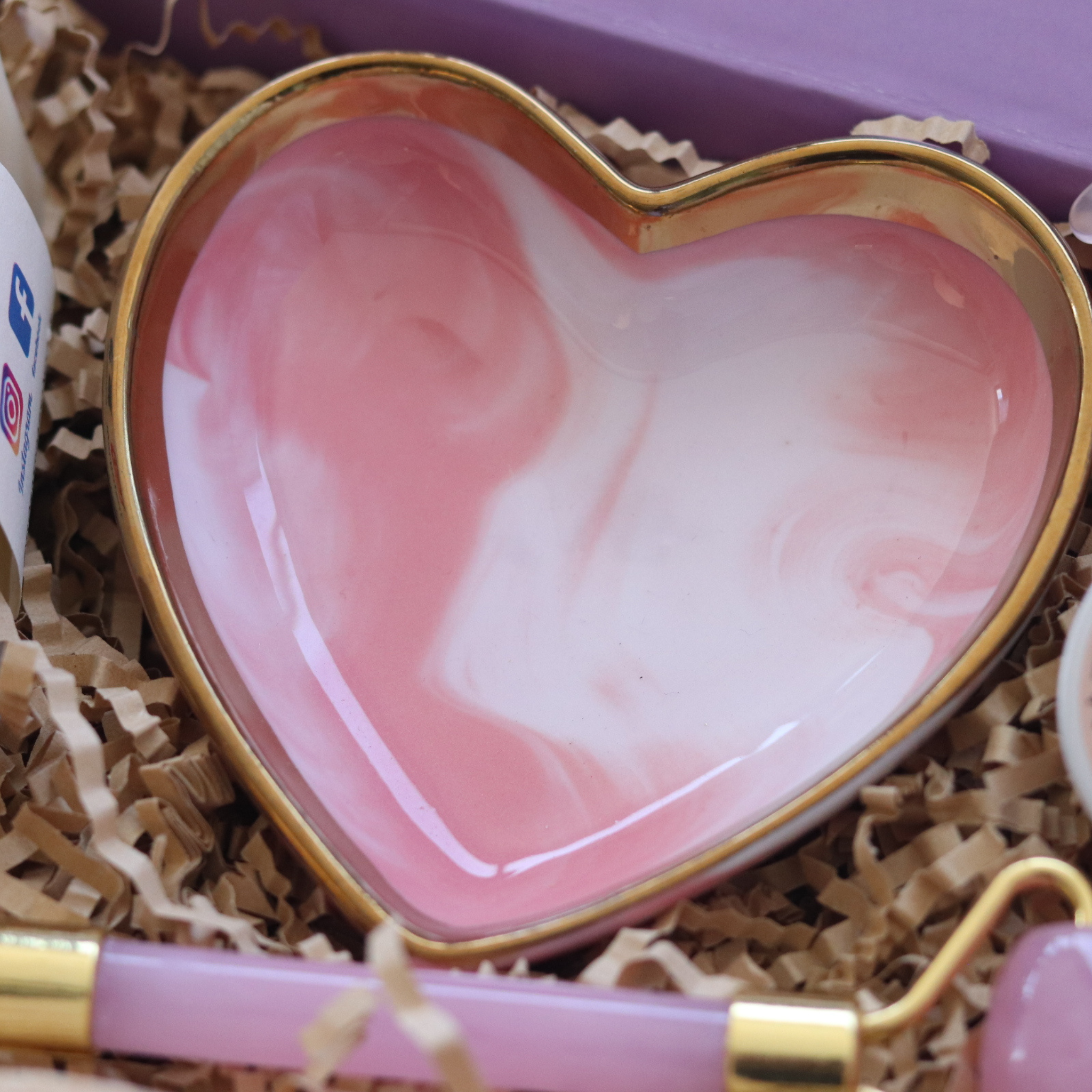 heart trinket dish. pink with gold trimming