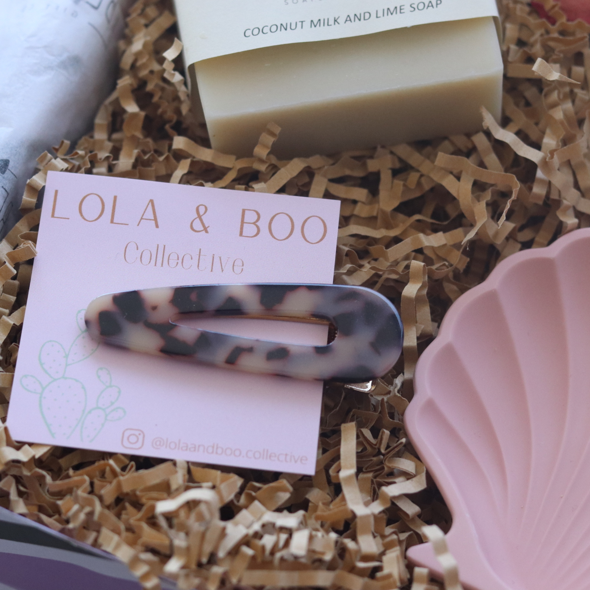 leopard tear drop hair clip featured in gift box