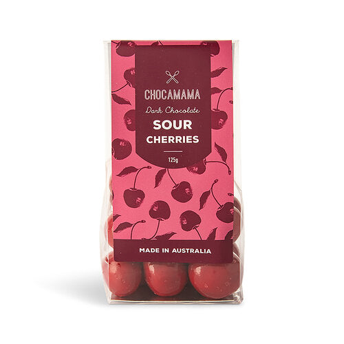 Dried sour cherries enrobed in dark chocolate 