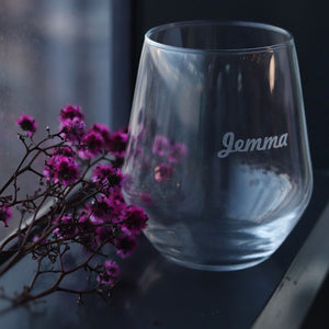 custom engraved whisky and wine glasses, with name or initials engraved, high quality glass