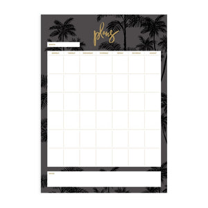 a4 note pad, plans black palm trees