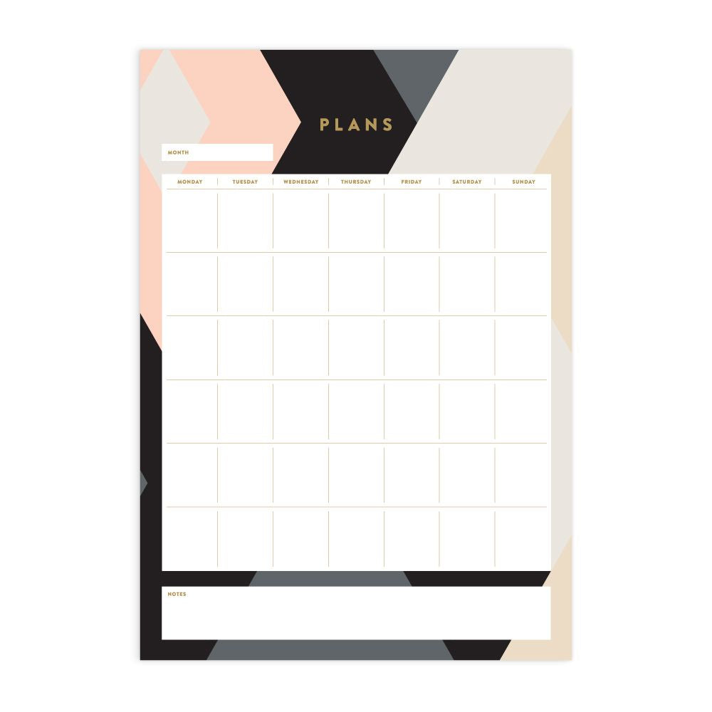 a4 note pad, plans pink, black, white, cream block colours