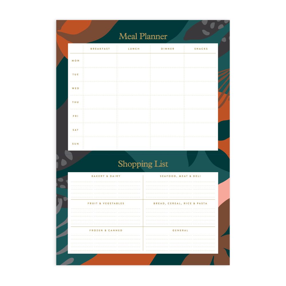 Fox & Fallow A4 Meal Planner food tracker pad for shopping list