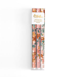 Fox & Fallow Ballpoint Pen Set peach colour with flowers and green vines