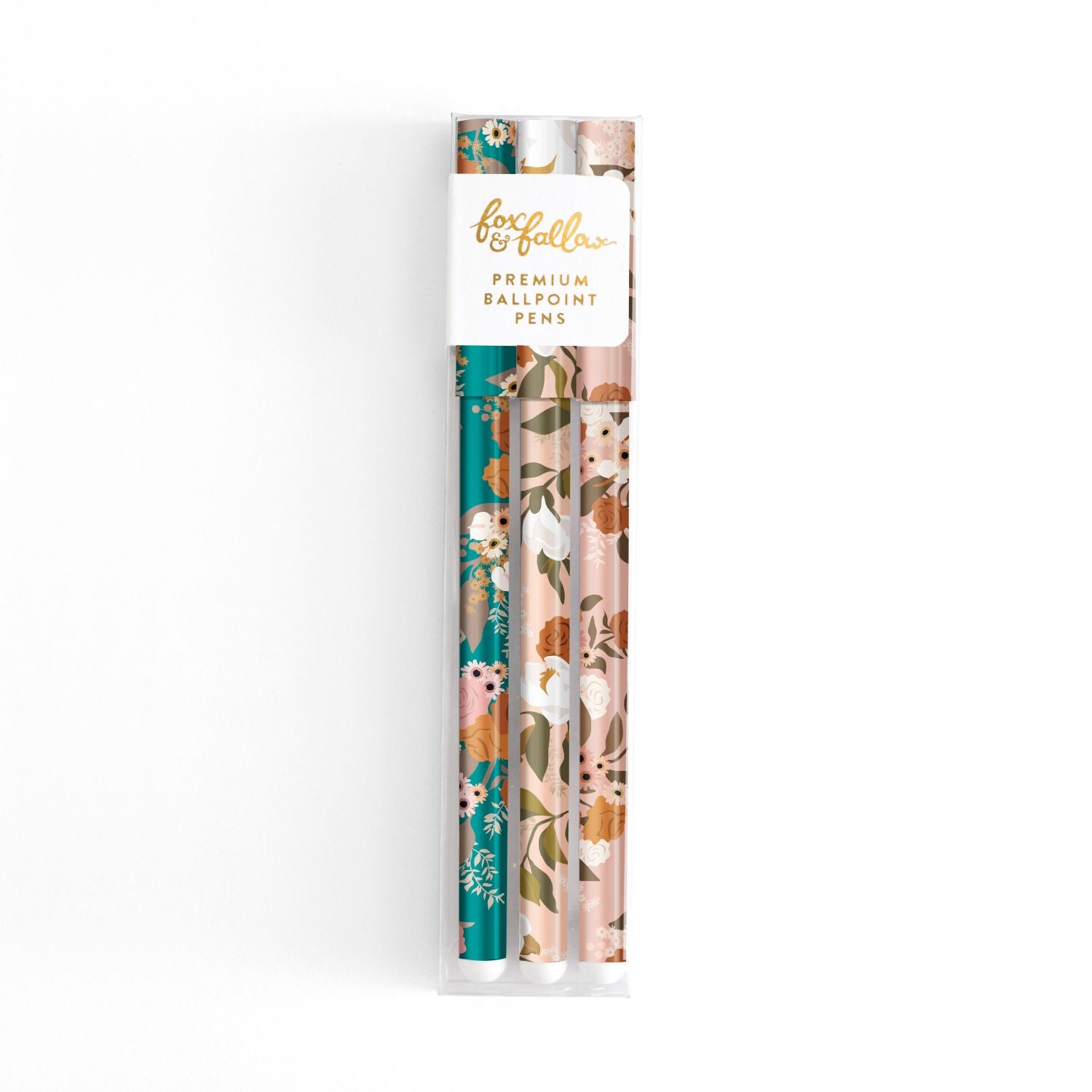 Fox & Fallow Ballpoint Pen Set green and peach with flowers