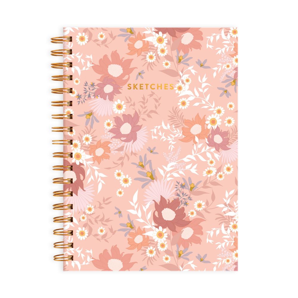 Fox & Fallow A5 Sketch Book pink and peach with flowers