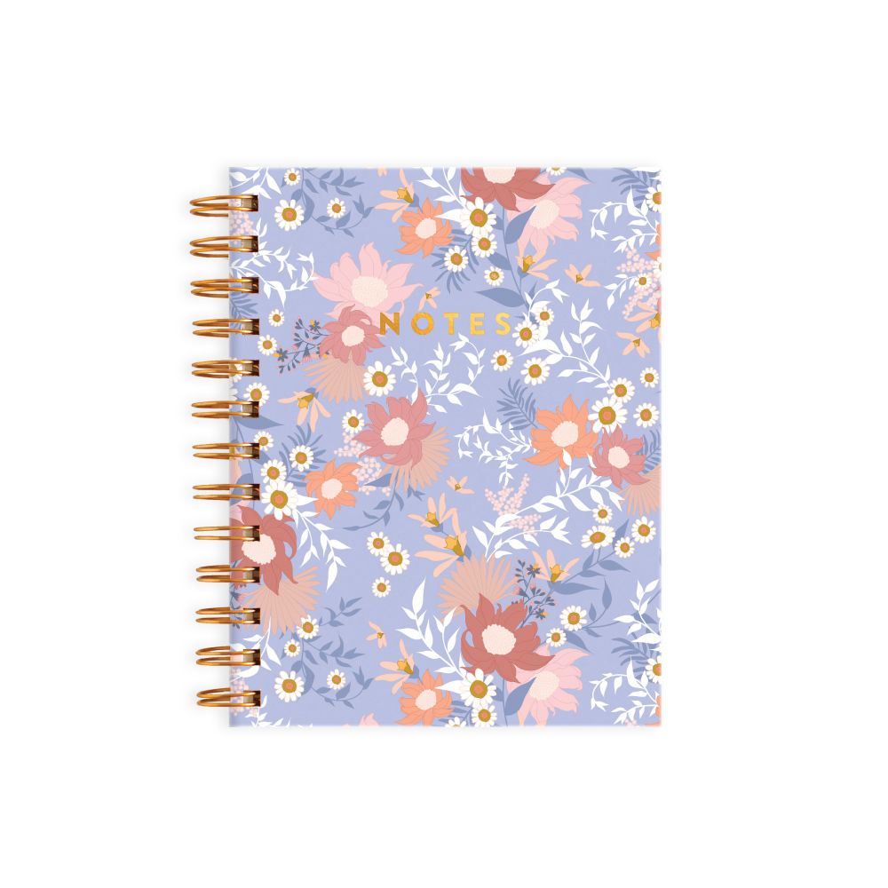 Fox & Fallow Mini Spiral Notebook purple cover with peach, pink and white flowers