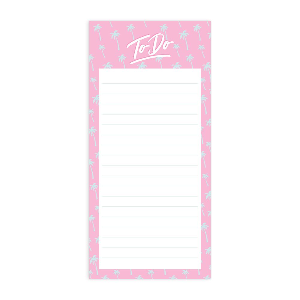 Fox & Fallow To Do Skinny Note Pad pink boarder with palm trees