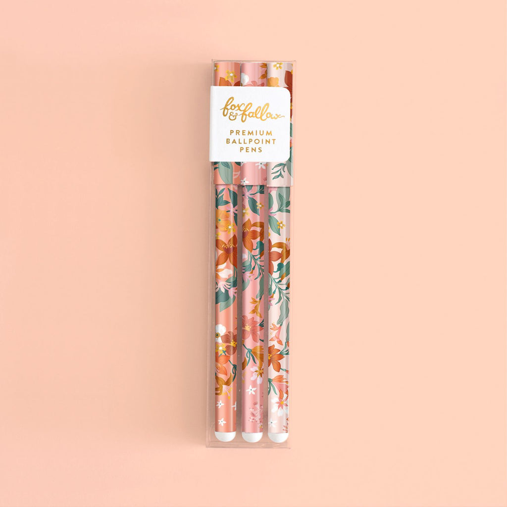 Fox & Fallow Ballpoint Pen Set peach colour with flowers