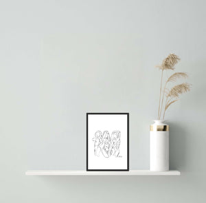 3 women minimalist print art line drawing nude