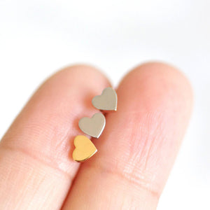 heart stud earrings in gold, silver and rose gold