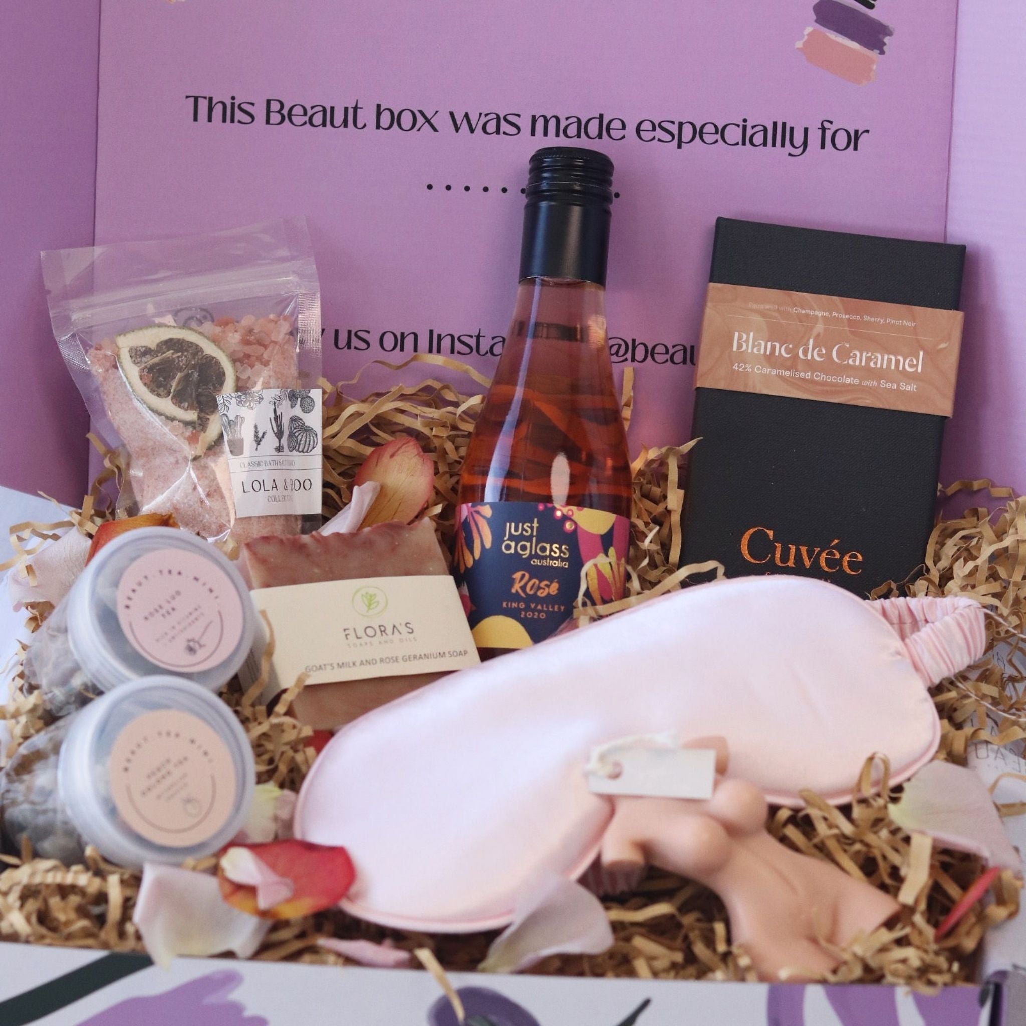 mothers day gift box including wine, pamper items and home decor
