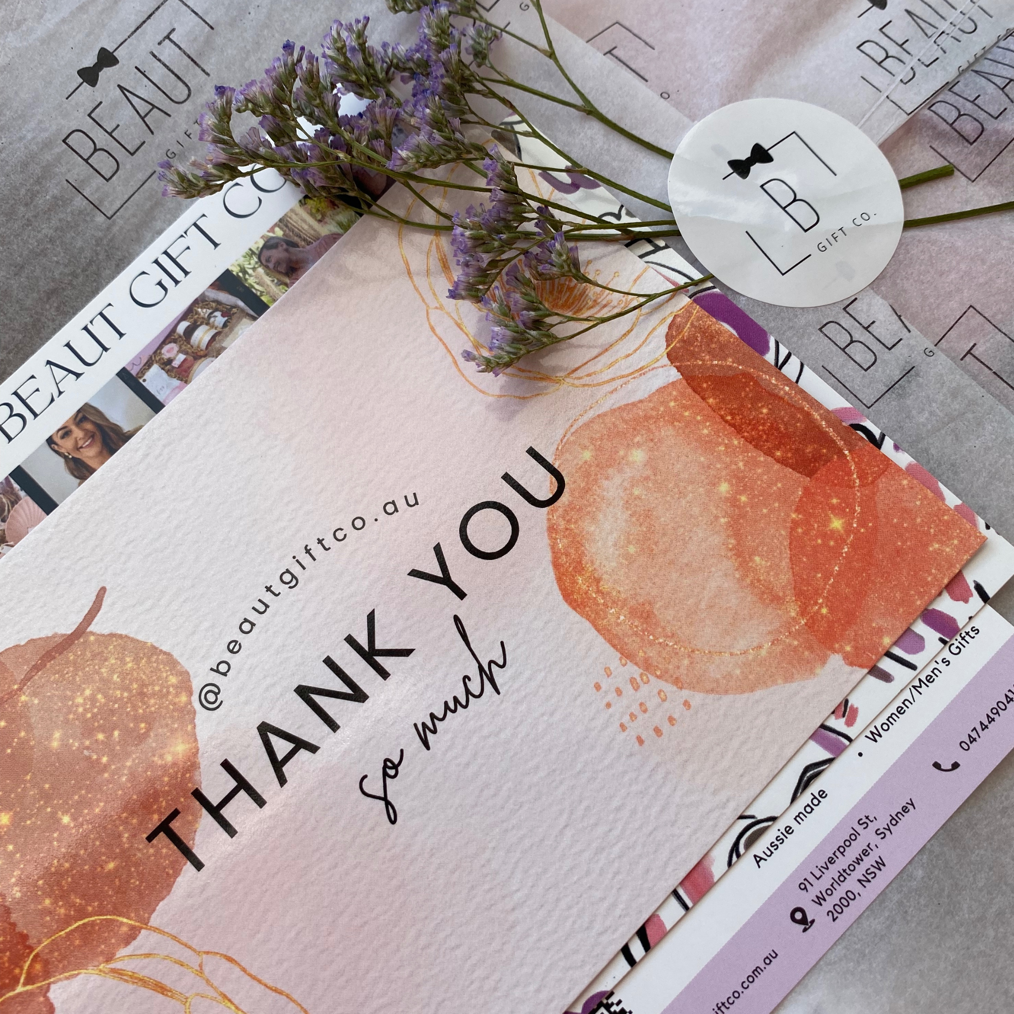 "Orange/Peach Thank You Card - Glossy Finish - Blank Two-Sided 4x6 Card for Personalised Messages - Ideal for Gratitude Notes."