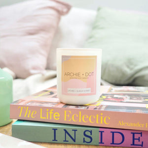 Fresh and vibrant Lychee & Guava Sorbet candle with notes of vanilla and coconut.