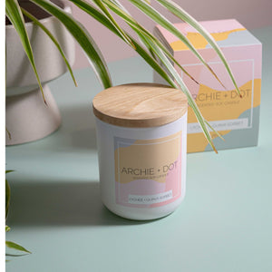 Fresh and vibrant Lychee & Guava Sorbet candle with notes of vanilla and coconut.