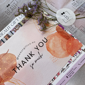 "Orange/Peach Thank You Card - Glossy Finish - Blank Two-Sided 4x6 Card for Personalised Messages - Ideal for Gratitude Notes."