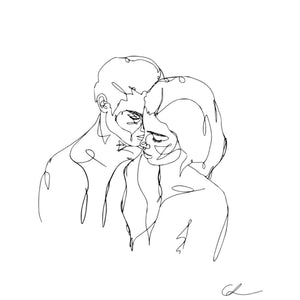 minimalist art line drawing man kissing womans neck
