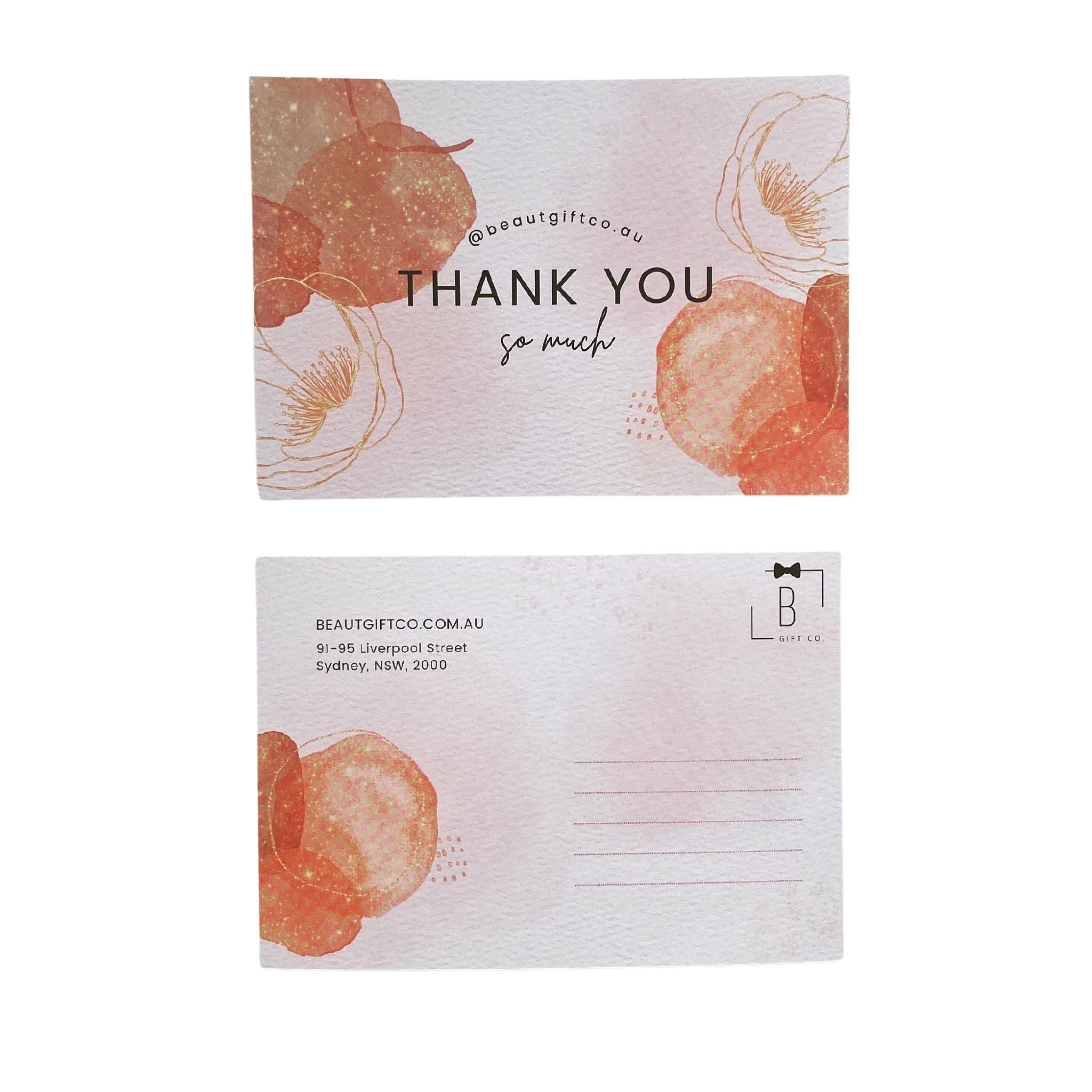 "Orange/Peach Thank You Card - Glossy Finish - Blank Two-Sided 4x6 Card for Personalised Messages - Ideal for Gratitude Notes."