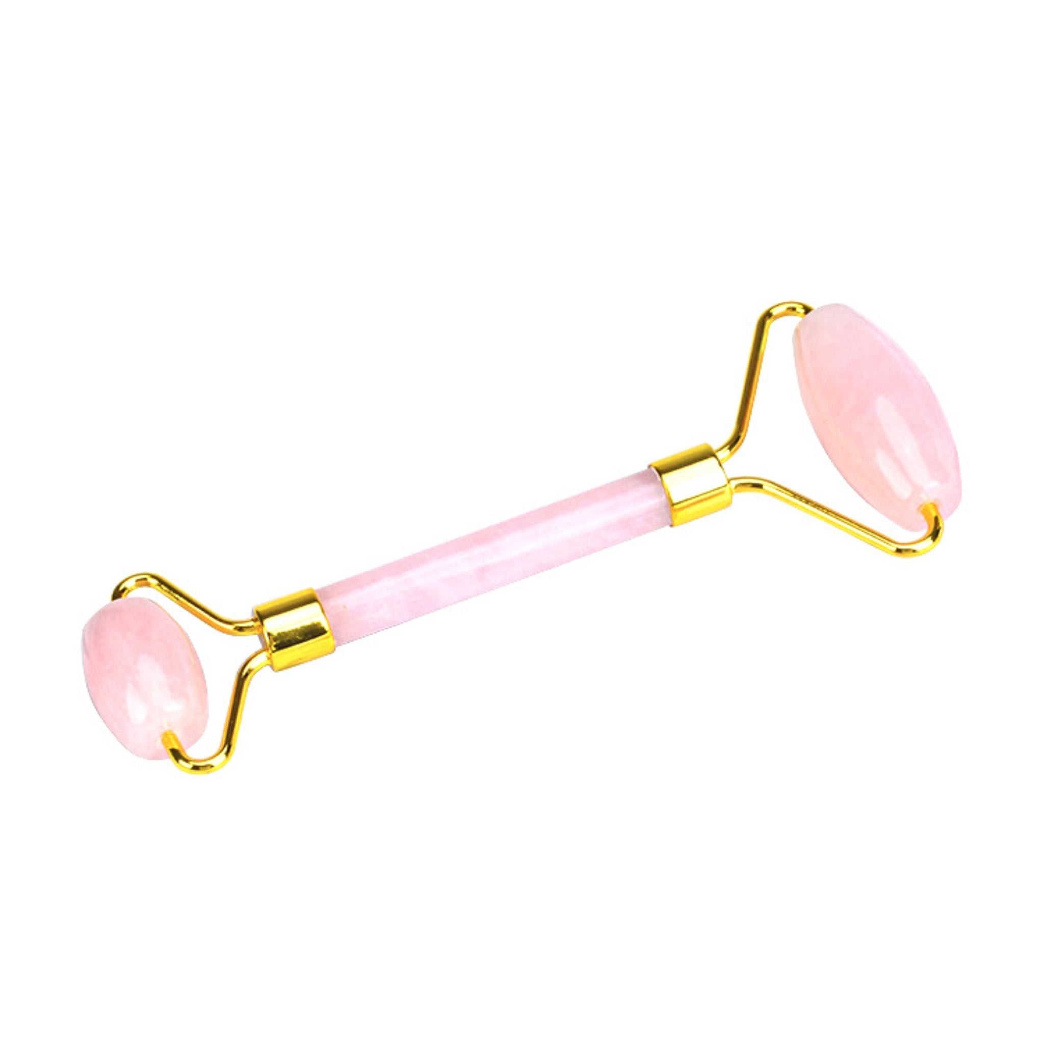 rose face roller, pink with gold trimming