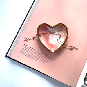 jewellery dish Australia, heart trinket dish. pink with gold trimming